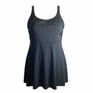 Great Lengths by Longitude Swimdress Black w/ Rose Gold Foil Dot Sz 24